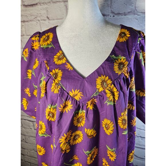 Anthony Richards Purple Sunflowers Mumu Dress‎ Size MP New Lightweight SS - Picture 3 of 10